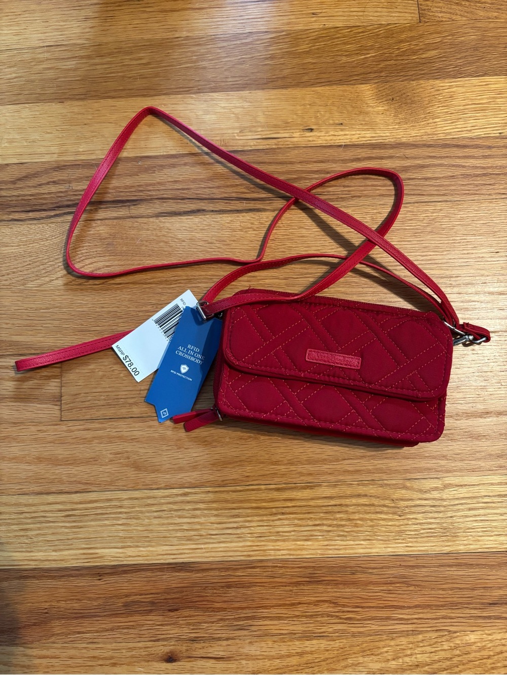 Red Quilted Vera Bradley RFID All in One Crossbody Wallet NEW